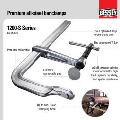 All Steel 18 in. Capacity Light Duty Bar Clamp with 4-3/4 in. Throat Depth by BESSEY 9 All Steel 18 in. Capacity Light Duty Bar Clamp with 4-3/4 in. Throat Depth by BESSEY -Bessey Sales bessey clamps 1200 s18 c3 1000