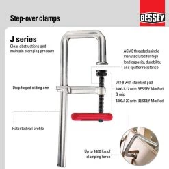 J Series 12 in. Capacity Step-Over Clamp with 5-1/2 in. Throat Depth, Step-Over Up To 4 in. by BESSEY -Bessey Sales bessey clamps 2400j 12 c3 1000