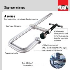 J Series 20 in. Capacity Step-Over Clamp with 7 in. Throat Depth, Step-Over Up to 6 in. by BESSEY -Bessey Sales bessey clamps 4800j 20 c3 1000