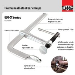 All Steel 18 in. Capacity Light Duty Bar Clamp with 4 in. Throat Depth by BESSEY 9 All Steel 18 in. Capacity Light Duty Bar Clamp with 4 in. Throat Depth by BESSEY -Bessey Sales bessey clamps 660 s18 c3 1000