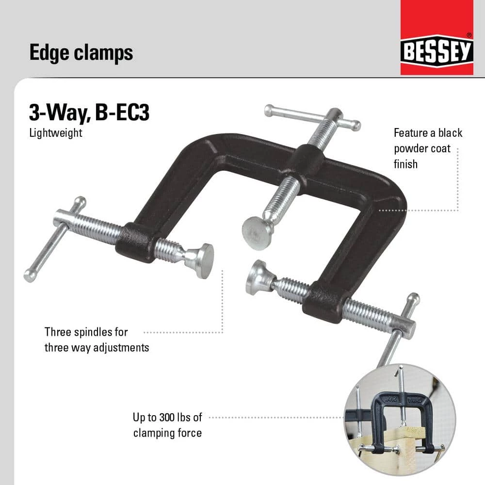 2-1/2 in. Capacity 3-Spindle Drop Forged Edge Clamp with 2-1/2 in. Throat Depth by BESSEY 4 2-1/2 in. Capacity 3-Spindle Drop Forged Edge Clamp with 2-1/2 in. Throat Depth by BESSEY - Image 4