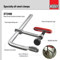 12 in. Capacity High-Performance Metal Fabricator's Clamp with 8 in. Throat Depth by BESSEY 11 12 in. Capacity High-Performance Metal Fabricator's Clamp with 8 in. Throat Depth by BESSEY -Bessey Sales bessey clamps dt 2400 12 c3 1000