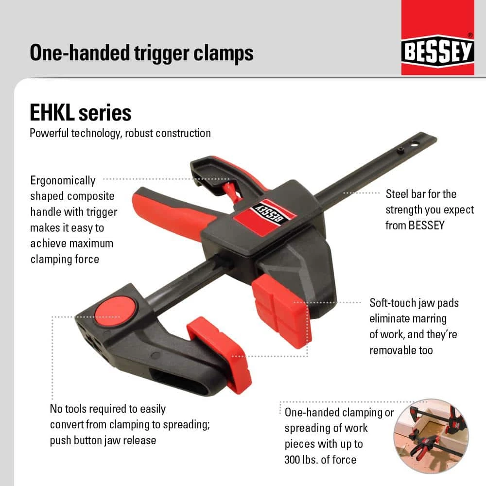 EHK Series 12 in. 300 lbs. Capacity Large Trigger Clamp with 3-1/8 in. Throat Depth by BESSEY 2 EHK Series 12 in. 300 lbs. Capacity Large Trigger Clamp with 3-1/8 in. Throat Depth by BESSEY - Image 2