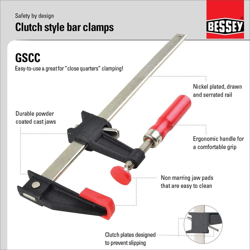Clutch Style 12 in. Capacity Bar Clamp with Wood Handle and 2-1/2 in. Throat Depth by BESSEY 7 Clutch Style 12 in. Capacity Bar Clamp with Wood Handle and 2-1/2 in. Throat Depth by BESSEY - Image 7
