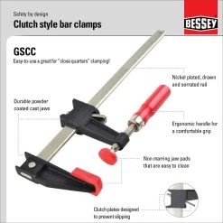 Clutch Style 24 in. Capacity Bar Clamp with Composite Plastic Handle and 3-1/2 in. Throat Depth by BESSEY 12 Clutch Style 24 in. Capacity Bar Clamp with Composite Plastic Handle and 3-1/2 in. Throat Depth by BESSEY -Bessey Sales bessey clamps gscc3 524 2k 66 1000