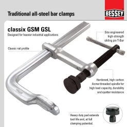 ClassiX International 12 in. Capacity All Steel Clamp with Heavy Duty Pad and 4-3/4 in. Throat Depth by BESSEY -Bessey Sales bessey clamps gsl30 77 1000