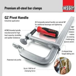 24 in. Capacity All-SteelPivoting Handle Bar Clamp and 4-3/4 in. Throat Depth by BESSEY 19 24 in. Capacity All-SteelPivoting Handle Bar Clamp and 4-3/4 in. Throat Depth by BESSEY -Bessey Sales bessey clamps gz60 12ph 1f 1000