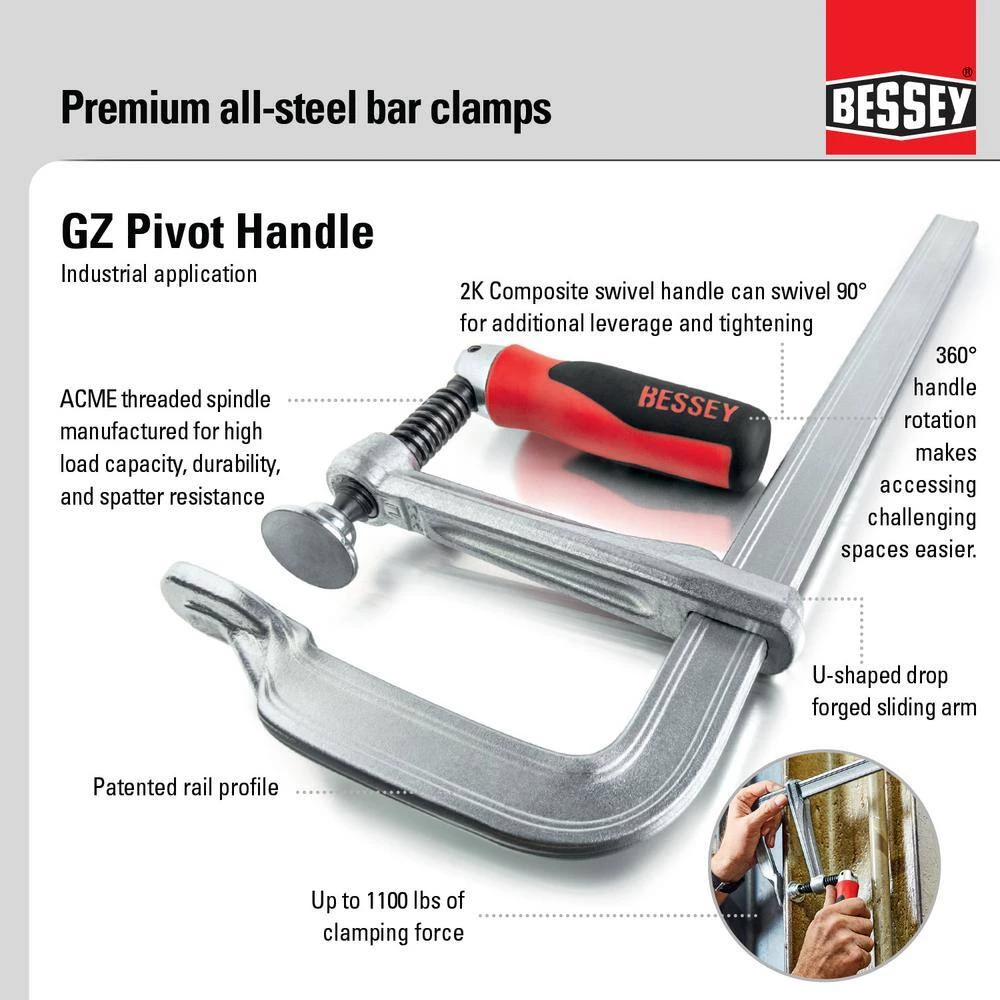 24 in. Capacity All-SteelPivoting Handle Bar Clamp and 4-3/4 in. Throat Depth by BESSEY 10 24 in. Capacity All-SteelPivoting Handle Bar Clamp and 4-3/4 in. Throat Depth by BESSEY - Image 10