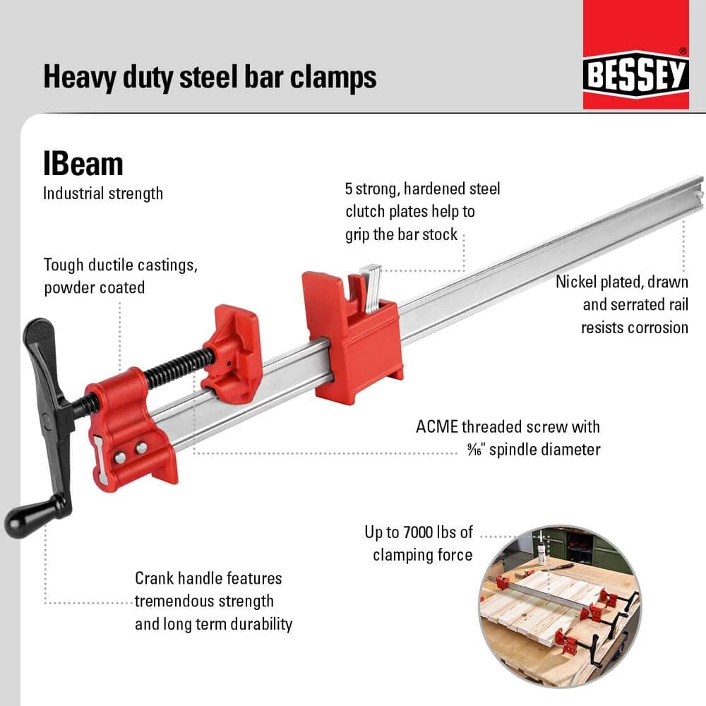 I-Beam 48 in. Capacity Heavy-Duty Industrial Bar Clamp with 2-1/10 in. Throat Depth by BESSEY 9 I-Beam 48 in. Capacity Heavy-Duty Industrial Bar Clamp with 2-1/10 in. Throat Depth by BESSEY - Image 9