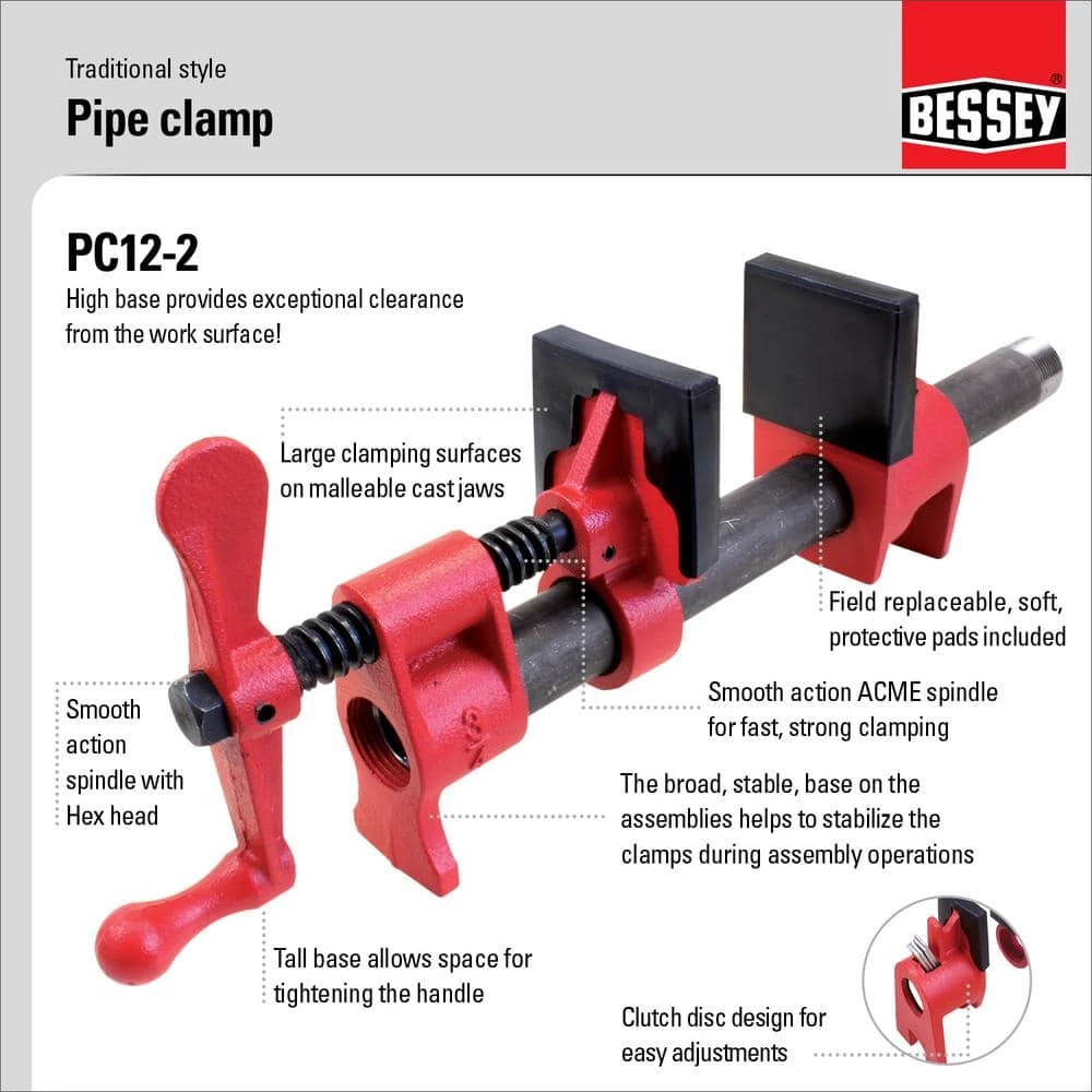 1/2 in. Capacity Pipe Clamp Fixture Set with 2 in. Throat Depth by BESSEY 2 1/2 in. Capacity Pipe Clamp Fixture Set with 2 in. Throat Depth by BESSEY - Image 2