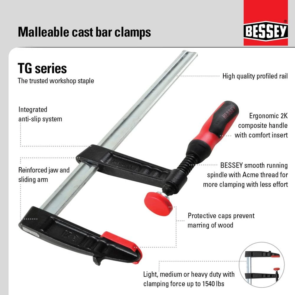 TG Series 40 in. Bar Clamp with Wood Handle and 4-1/2 in. Throat Depth by BESSEY 2 TG Series 40 in. Bar Clamp with Wood Handle and 4-1/2 in. Throat Depth by BESSEY - Image 2