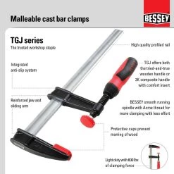 TGJ Series 18 in. Bar Clamp with Composite Plastic Handle and 2-1/2 in. Throat Depth by BESSEY 13 TGJ Series 18 in. Bar Clamp with Composite Plastic Handle and 2-1/2 in. Throat Depth by BESSEY -Bessey Sales bessey clamps tgj2 518 2k 66 1000