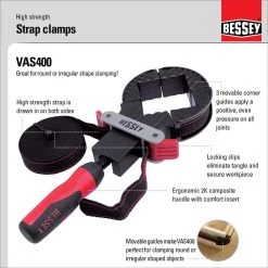 Strap Clamp with 90-Degree Corner Pieces 12 ft. Capacity by BESSEY 8 Strap Clamp with 90-Degree Corner Pieces 12 ft. Capacity by BESSEY -Bessey Sales bessey clamps vas400 40 1000