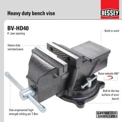4 in. Heavy-Duty Bench Vise with Swivel Base by BESSEY -Bessey Sales bessey vises bv hd40 c3 1000