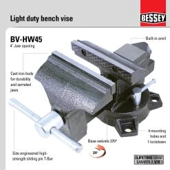 4-1/2 in. Light Duty Bench Vise with Swivel Base by BESSEY -Bessey Sales bessey vises bv hw45 66 1000