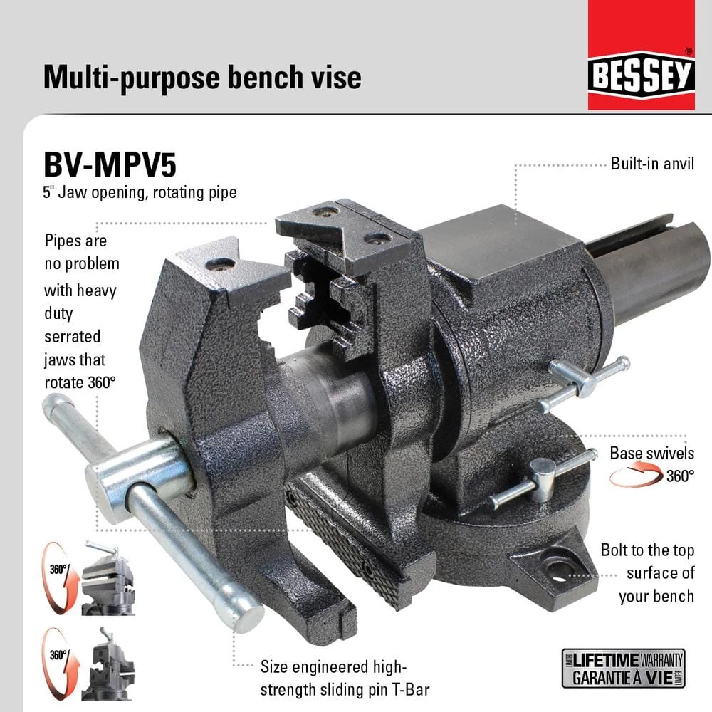 5 in. Multi-Purpose Rotating Pipe and Bench Vise with Swivel Base by BESSEY 6 5 in. Multi-Purpose Rotating Pipe and Bench Vise with Swivel Base by BESSEY - Image 6
