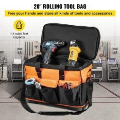 20 in. Rolling Tool Bag 198 lbs. Load Capacity 17-Pockets Bag Oxford Fabric Material with Telescoping Handle by VEVOR -Bessey Sales black vevor portable tool boxes gjbglgjdyc203usvcv0 4f 1000