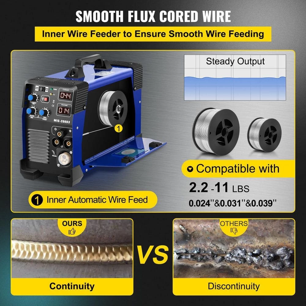 3 in 1 MIG/TIG/MMA Arc Welder 200 Amp Lift Welding Machine 220-Volt DC Portable with IGBT Inverter and Digital Display by VEVOR 4 3 in 1 MIG/TIG/MMA Arc Welder 200 Amp Lift Welding Machine 220-Volt DC Portable with IGBT Inverter and Digital Display by VEVOR - Image 4