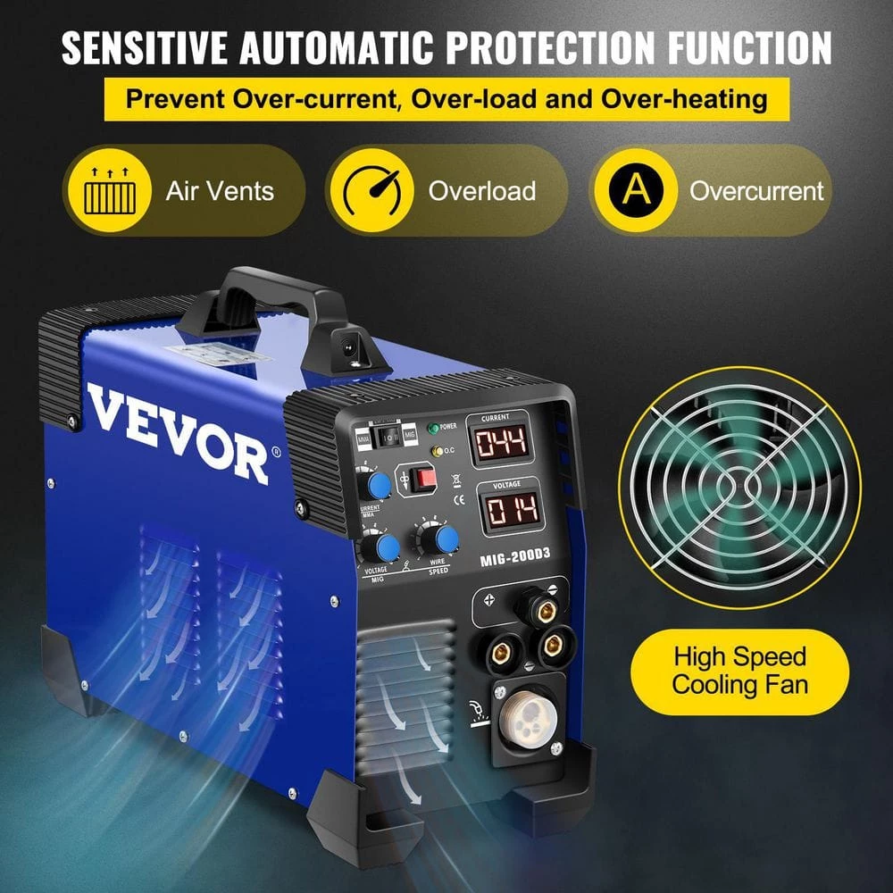 3 in 1 MIG/TIG/MMA Arc Welder 200 Amp Lift Welding Machine 220-Volt DC Portable with IGBT Inverter and Digital Display by VEVOR 6 3 in 1 MIG/TIG/MMA Arc Welder 200 Amp Lift Welding Machine 220-Volt DC Portable with IGBT Inverter and Digital Display by VEVOR - Image 6