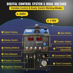3 in 1 MMA/MIG/LIFT TIG Welder 270 Amp Welding Machine Flux Core Portable with 1 KG Welding Wire Stick Welding Gun by VEVOR 12 3 in 1 MMA/MIG/LIFT TIG Welder 270 Amp Welding Machine Flux Core Portable with 1 KG Welding Wire Stick Welding Gun by VEVOR -Bessey Sales vevor multi process welders mighj270szhsdy001m9 44 1000