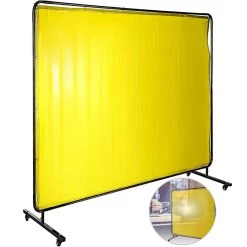 8 ft. x 6 ft. Welding Protection Screen w/Frame Welding Curtain w/4 Wheel Flame-Resistant Vinyl Light-Proof in Yellow by VEVOR