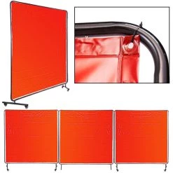 Welding Screen 6 ft. x 6 ft. 3 Panel Welding Curtain Flame Retardant with Frame and Wheels adjustable Size, Red by VEVOR -Bessey Sales vevor welding accessories gbrdsmhjl66yc0001v0 44 1000