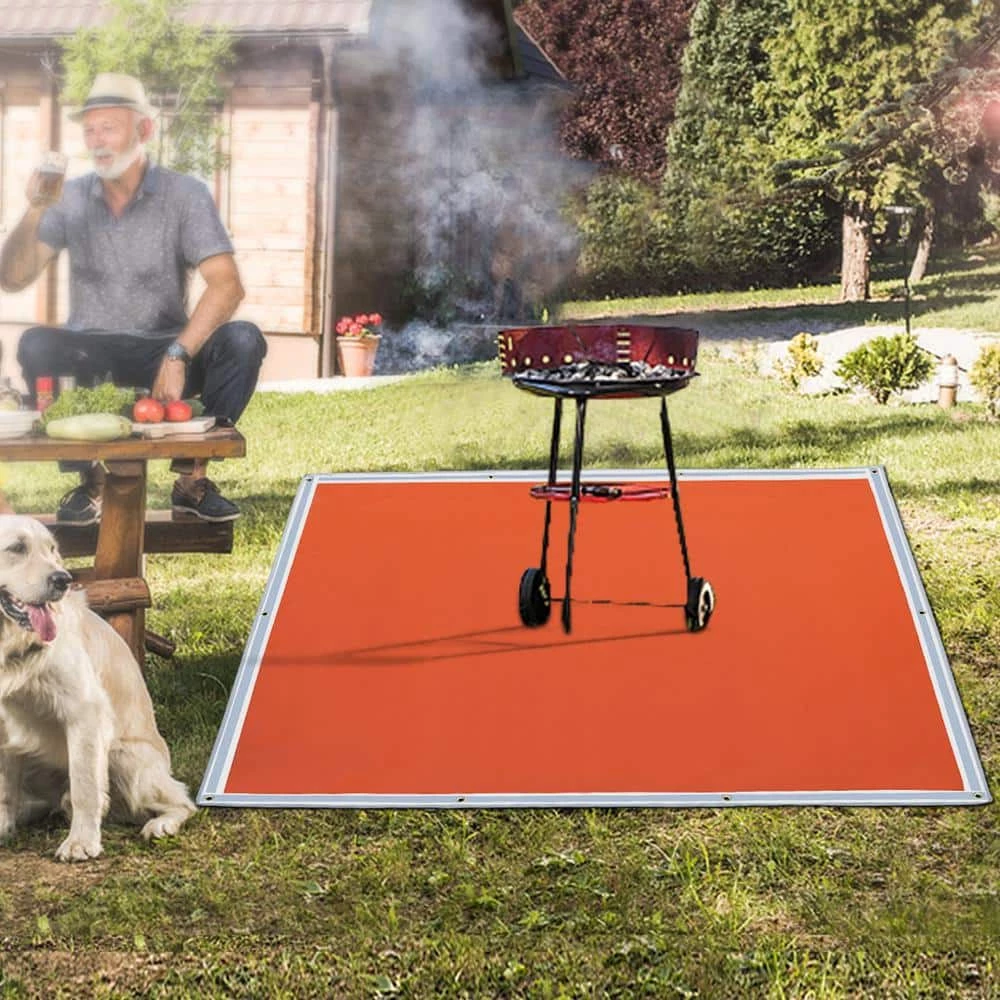 Square Fire Pit Mat 67 in. x 60 in. Fireproof Mat 1022°F with 10 Grommets and 6 Silver Hooks, Red by VEVOR 8 Square Fire Pit Mat 67 in. x 60 in. Fireproof Mat 1022°F with 10 Grommets and 6 Silver Hooks, Red by VEVOR - Image 8
