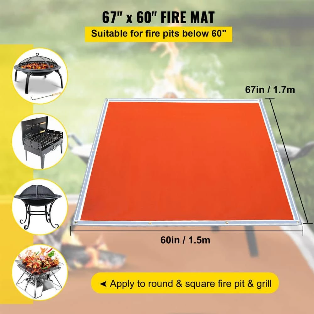 Square Fire Pit Mat 67 in. x 60 in. Fireproof Mat 1022°F with 10 Grommets and 6 Silver Hooks, Red by VEVOR 3 Square Fire Pit Mat 67 in. x 60 in. Fireproof Mat 1022°F with 10 Grommets and 6 Silver Hooks, Red by VEVOR - Image 3