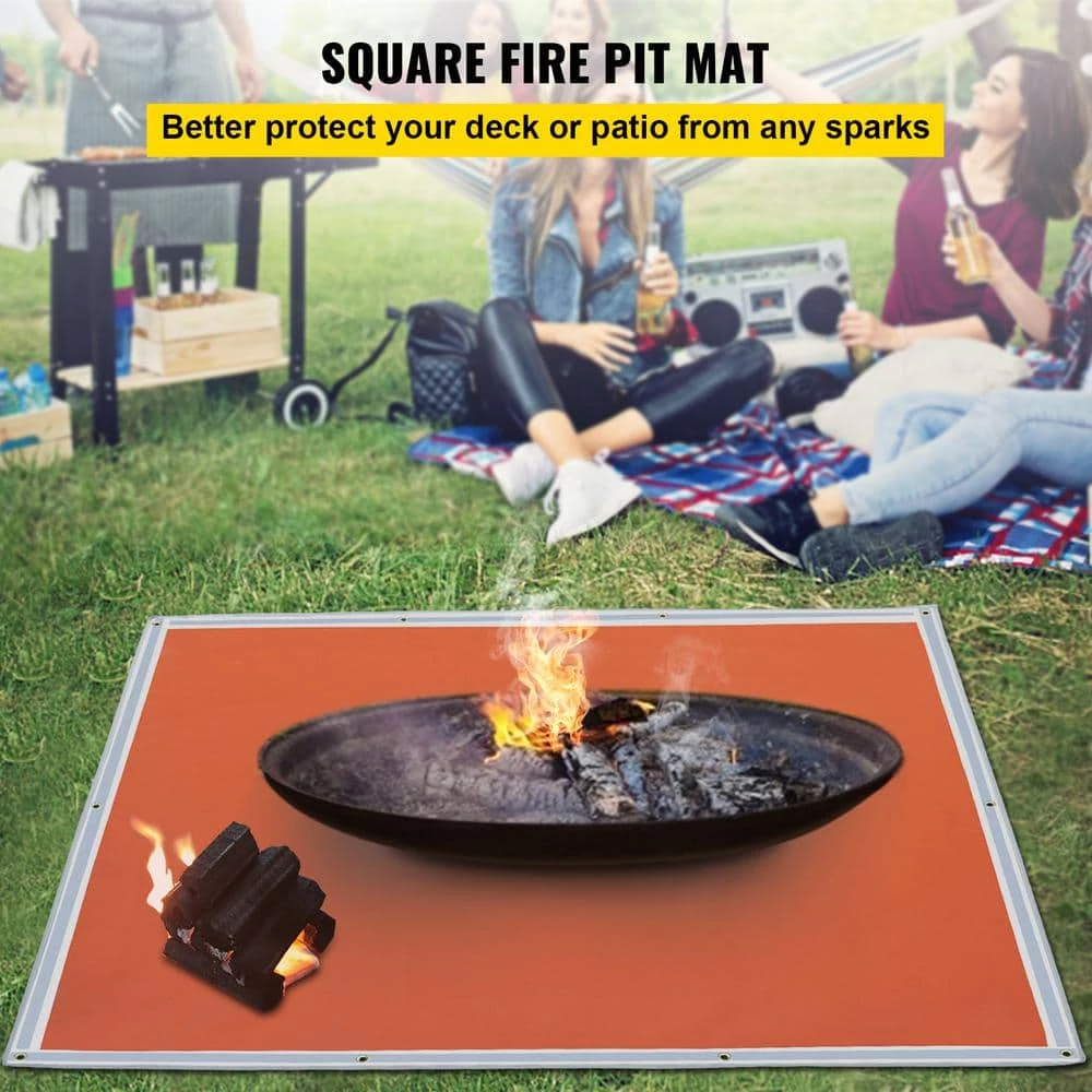 Square Fire Pit Mat 67 in. x 60 in. Fireproof Mat 1022°F with 10 Grommets and 6 Silver Hooks, Red by VEVOR 2 Square Fire Pit Mat 67 in. x 60 in. Fireproof Mat 1022°F with 10 Grommets and 6 Silver Hooks, Red by VEVOR - Image 2