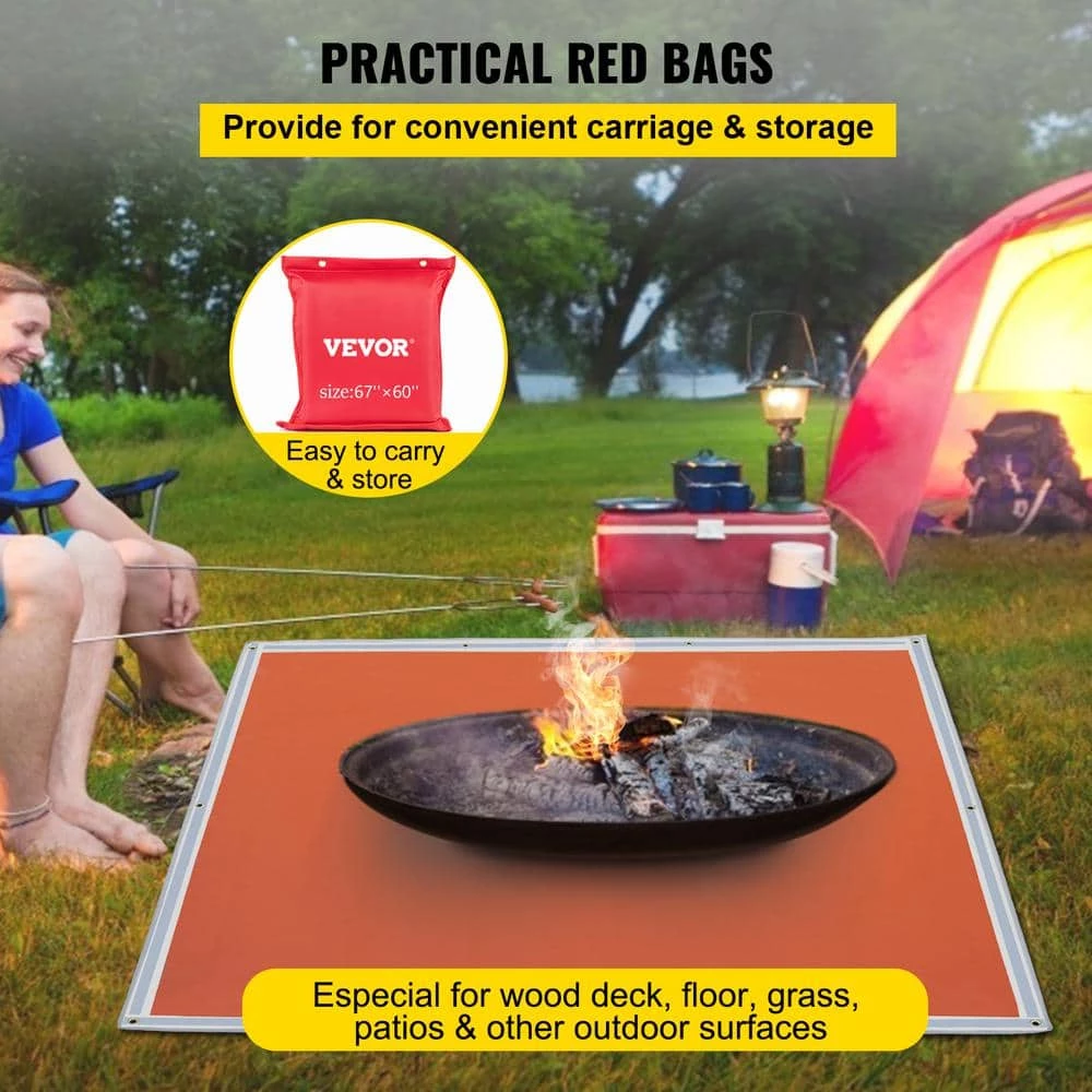 Square Fire Pit Mat 67 in. x 60 in. Fireproof Mat 1022°F with 10 Grommets and 6 Silver Hooks, Red by VEVOR 6 Square Fire Pit Mat 67 in. x 60 in. Fireproof Mat 1022°F with 10 Grommets and 6 Silver Hooks, Red by VEVOR - Image 6