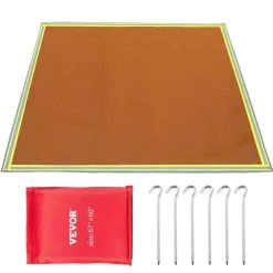 Emergency Fire Pit Mat 67 in. x 60 in. Fireproof Welding Blanket 3.3 lbs. 1022°F with 10 Grommets and 6 Silver Hooks by VEVOR