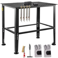 36 in. x 24 in. Welding Table 600 lbs.Adjustable Sawhorse Workbench Carbon Steel 0.12 in. Thick with Accessories, Gray by VEVOR